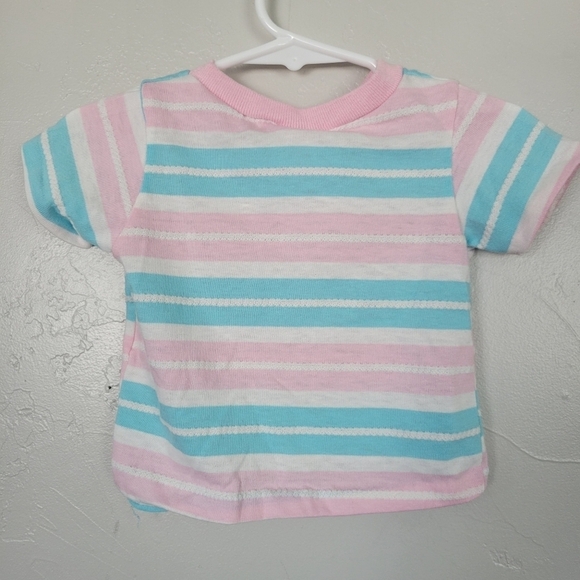 Kidstuff Vintage Baby Girl 12 Months Blue Pink White Striped Short Sleeve Shirt - Picture 4 of 6